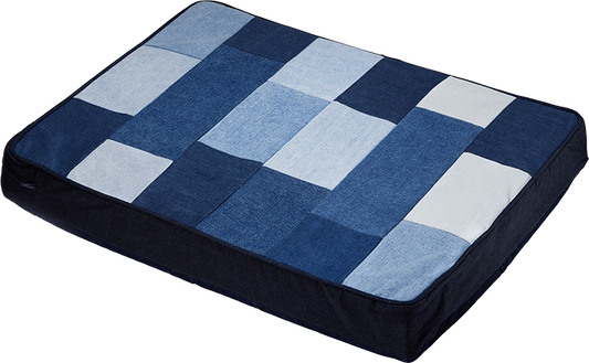 American Made Patched Denim Dog Bed with Orthopedic Memory Foam