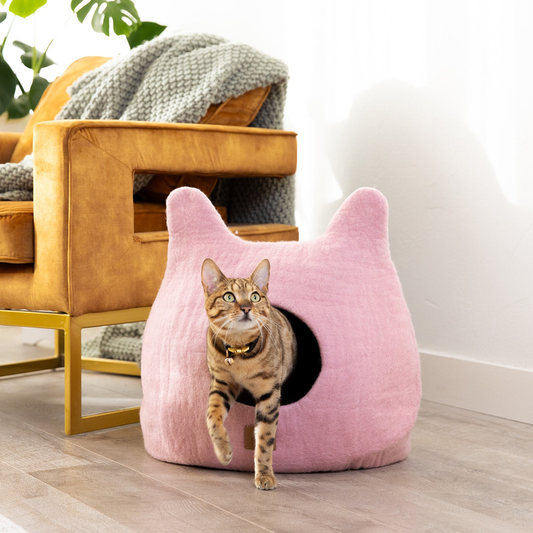 Whimsical Cat Ear Cave Bed: Luxury Felted Wool Peekaboo Cat Cave - American Made Product